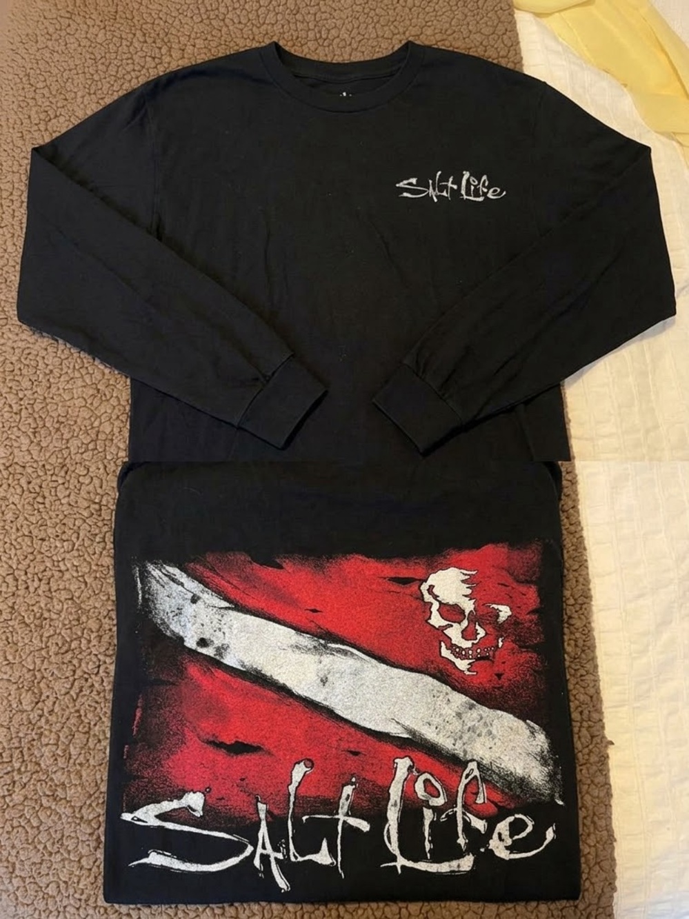 Salt Life Black Long Sleeve Tee with Red & White Dive Flag Graphic